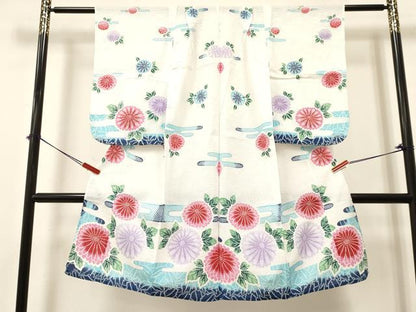 平和屋着物∴夏物 子供 女の子 浴衣 ７歳 エ霞花文 綿 DABA3685ma