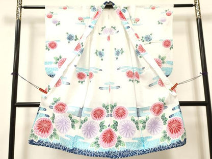 平和屋着物∴夏物 子供 女の子 浴衣 ７歳 エ霞花文 綿 DABA3685ma