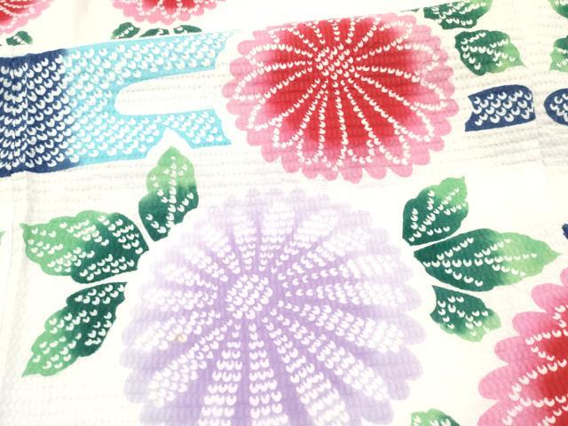 平和屋着物∴夏物 子供 女の子 浴衣 ７歳 エ霞花文 綿 DABA3685ma