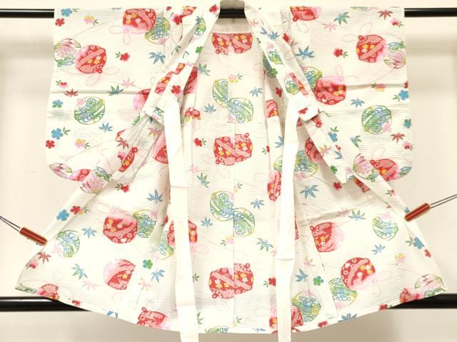 平和屋着物∴夏物 子供 女の子 浴衣 ３歳 鈴花文 綿 DABA3686ma