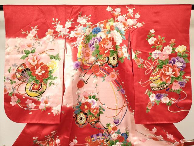 平和屋着物[]七五三　女の子　３歳　祝着　三つ身　鴛鴦　舞蝶花車文　暈し染め　金彩　DABA3690ma