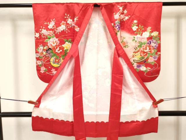 平和屋着物[]七五三　女の子　３歳　祝着　三つ身　鴛鴦　舞蝶花車文　暈し染め　金彩　DABA3690ma