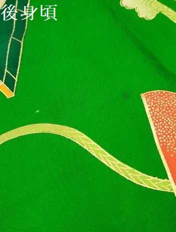 平和屋着物[]七五三　女の子　３歳　祝着　三つ身　駒刺繍　扇面御所車冊子花文　金彩　逸品　DABA3691ma