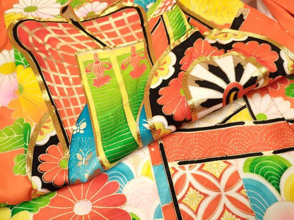 平和屋着物[]七五三　女の子　３歳　祝着　三つ身　駒刺繍　御所車花文　金彩　逸品　DABA3692ma