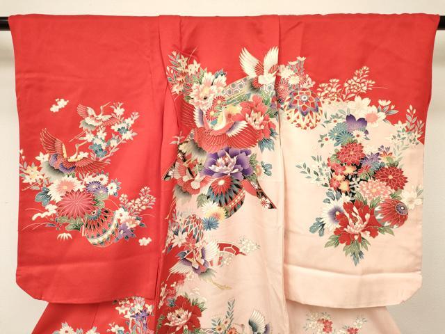 平和屋着物[]七五三　女の子　３歳　祝着　三つ身　鞠　片輪車飛鶴花文　金彩　逸品　DABA3693ma
