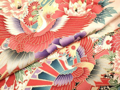 平和屋着物[]七五三　女の子　３歳　祝着　三つ身　鞠　片輪車飛鶴花文　金彩　逸品　DABA3693ma
