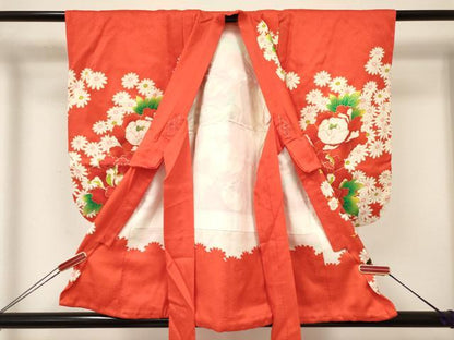 平和屋着物[]七五三　女の子　３歳　祝着　三つ身　駒刺繍　花車文　金彩　逸品　DABA3694ma