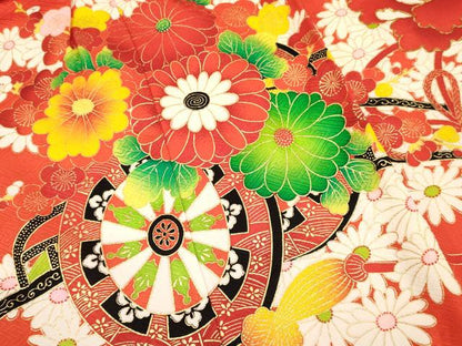 平和屋着物[]七五三　女の子　３歳　祝着　三つ身　駒刺繍　花車文　金彩　逸品　DABA3694ma