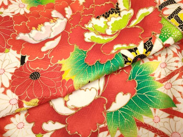 平和屋着物[]七五三　女の子　３歳　祝着　三つ身　駒刺繍　花車文　金彩　逸品　DABA3694ma
