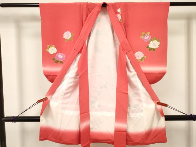 平和屋着物[]七五三　女の子　３歳　祝着　三つ身　花籠文　暈し染め　金銀彩　逸品　DABA3697ma