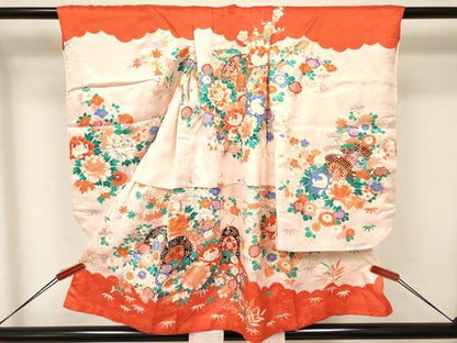 平和屋着物[]七五三　女の子　３歳　祝着　三つ身　襦袢付き　鼓花文　金彩　逸品　DABA3701ma