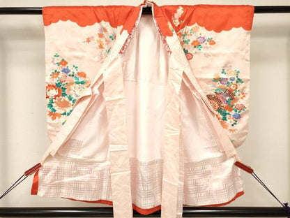 平和屋着物[]七五三　女の子　３歳　祝着　三つ身　襦袢付き　鼓花文　金彩　逸品　DABA3701ma