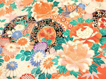 平和屋着物[]七五三　女の子　３歳　祝着　三つ身　襦袢付き　鼓花文　金彩　逸品　DABA3701ma