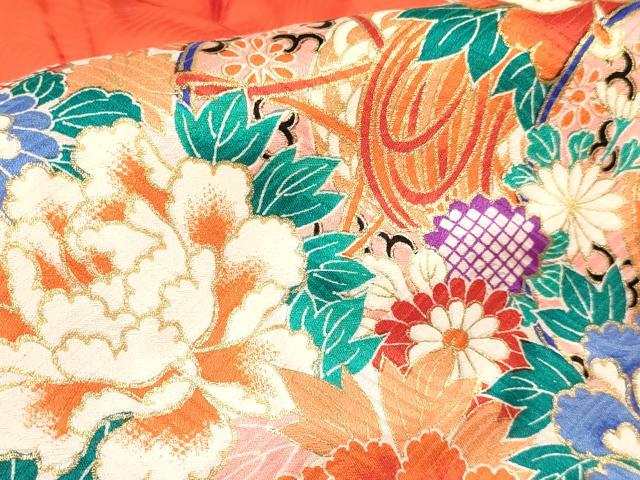 平和屋着物[]七五三　女の子　３歳　祝着　三つ身　襦袢付き　鼓花文　金彩　逸品　DABA3701ma