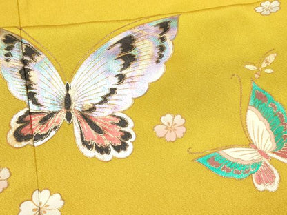 平和屋着物[]七五三　女の子　７歳　祝着　四つ身　襦袢(無双仕立て・半衿刺繍)セット　流水花蝶文　暈し染め　金銀彩　逸品　DABA3703ma