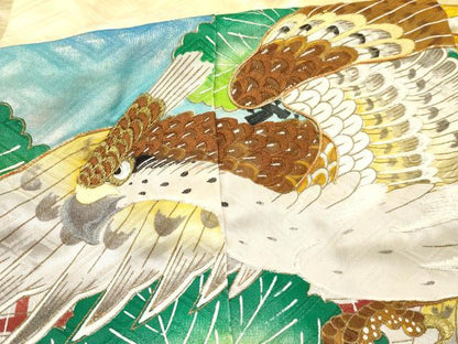 平和屋着物[]七五三　男の子　祝着・羽織セット　駒刺繍　鷹　鷲　風景松文　暈し染め　金彩　洗える着物　DABA3706ma