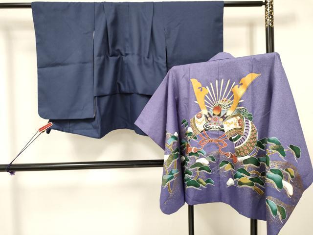 平和屋着物[]七五三　男の子　祝着・羽織セット　兜　松文　金彩　DABA3707ma