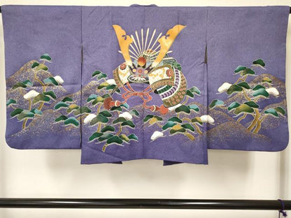 平和屋着物[]七五三　男の子　祝着・羽織セット　兜　松文　金彩　DABA3707ma