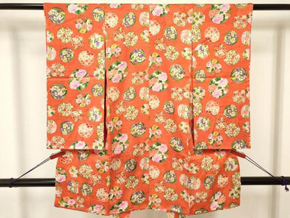平和屋着物[]アンティーク　大正ロマン　お宮参り　女の子　祝着　産着　初着　のしめ　花丸文　逸品　DABA3710ma