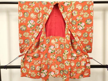 平和屋着物[]アンティーク　大正ロマン　お宮参り　女の子　祝着　産着　初着　のしめ　花丸文　逸品　DABA3710ma