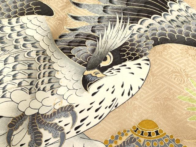 平和屋着物[]お宮参り　男の子　祝着　産着　初着　のしめ　鷹　鷲　兜　立波松文　暈し染め　金彩　逸品　DABA3712ma