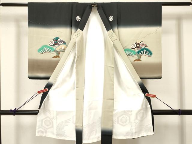 平和屋着物[]お宮参り　男の子　祝着　産着　初着　のしめ　鷹　鷲　渡橋松文　暈し染め　金彩　逸品　DABA3713ma