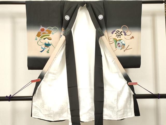 平和屋着物[]お宮参り　男の子　祝着　産着　初着　のしめ　龍　唐子風景文　暈し染め　金銀彩　逸品　DABA3715ma
