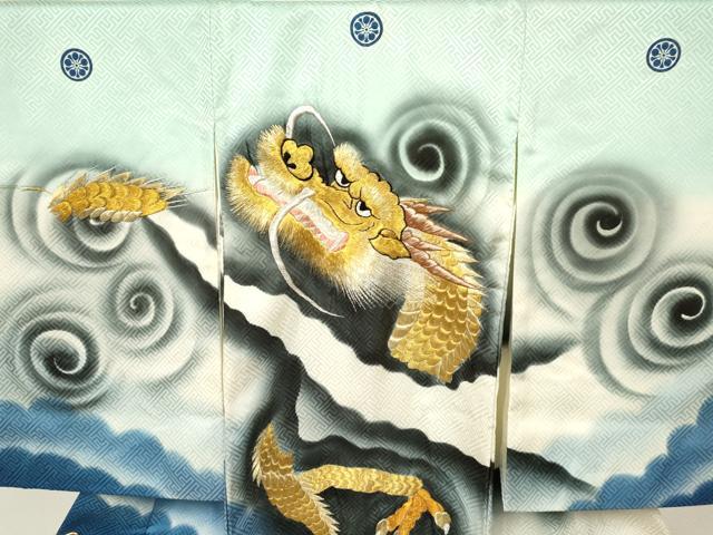 平和屋着物[]お宮参り　男の子　祝着　産着　初着　のしめ　龍　雲海　暈し染め　金彩　逸品　DABA3716ma