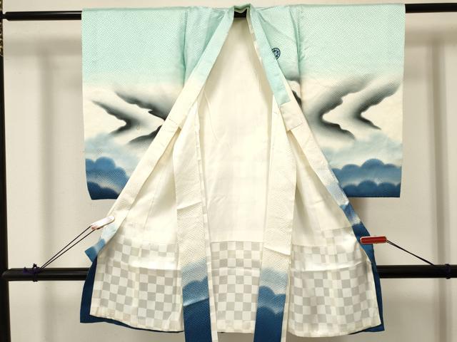 平和屋着物[]お宮参り　男の子　祝着　産着　初着　のしめ　龍　雲海　暈し染め　金彩　逸品　DABA3716ma