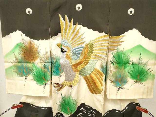 平和屋着物[]お宮参り　男の子　祝着　産着　初着　のしめ　刺繍　鷹　鷲　松文　金彩　逸品　DABA3717ma