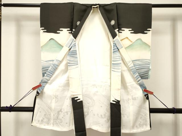 平和屋着物[]お宮参り　男の子　祝着　産着　初着　のしめ　駒刺繍　飛鶴笹松文　暈し染め　金彩　逸品　DABA3718ma
