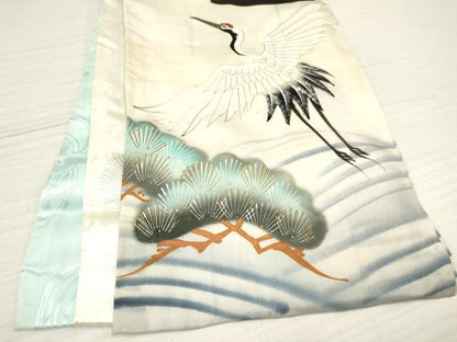 平和屋着物[]お宮参り　男の子　祝着　産着　初着　のしめ　駒刺繍　飛鶴笹松文　暈し染め　金彩　逸品　DABA3718ma