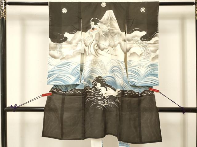 平和屋着物＊夏物 お宮参り 男の子 祝着 産着 初着 のしめ 絽 駒刺繍 龍 立波文 暈し染め 銀彩 逸品 DABA3719ma