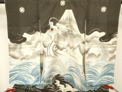 平和屋着物＊夏物 お宮参り 男の子 祝着 産着 初着 のしめ 絽 駒刺繍 龍 立波文 暈し染め 銀彩 逸品 DABA3719ma