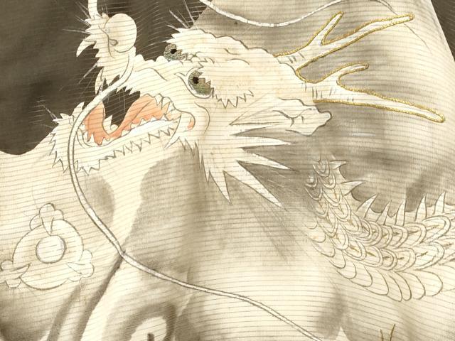 平和屋着物＊夏物 お宮参り 男の子 祝着 産着 初着 のしめ 絽 駒刺繍 龍 立波文 暈し染め 銀彩 逸品 DABA3719ma