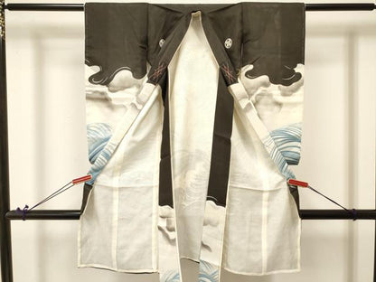 平和屋着物＊夏物 お宮参り 男の子 祝着 産着 初着 のしめ 絽 駒刺繍 龍 立波文 暈し染め 銀彩 逸品 DABA3719ma
