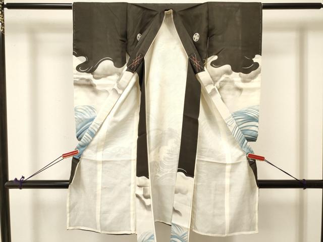 平和屋着物＊夏物 お宮参り 男の子 祝着 産着 初着 のしめ 絽 駒刺繍 龍 立波文 暈し染め 銀彩 逸品 DABA3719ma