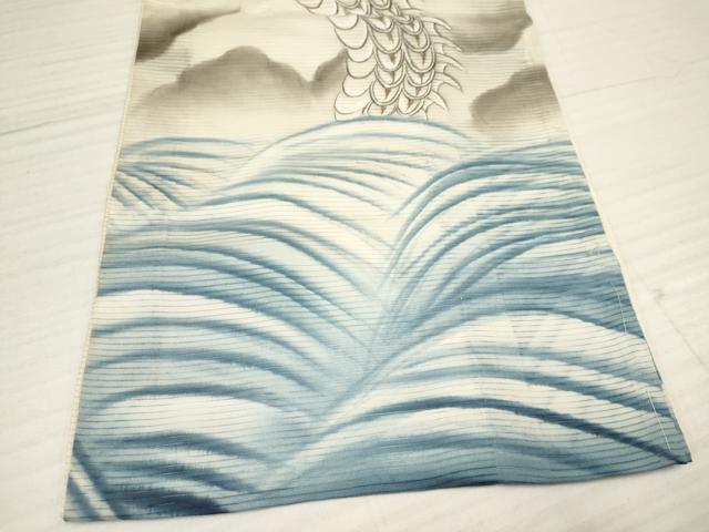 平和屋着物＊夏物 お宮参り 男の子 祝着 産着 初着 のしめ 絽 駒刺繍 龍 立波文 暈し染め 銀彩 逸品 DABA3719ma