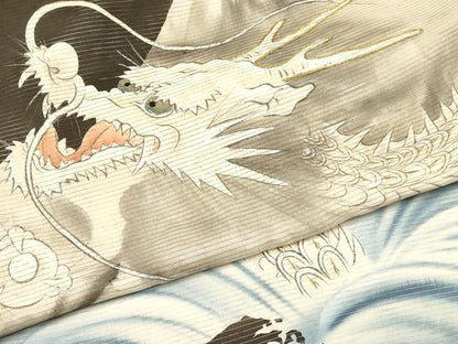 平和屋着物＊夏物 お宮参り 男の子 祝着 産着 初着 のしめ 絽 駒刺繍 龍 立波文 暈し染め 銀彩 逸品 DABA3719ma