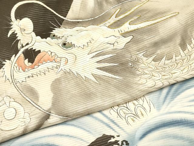 平和屋着物＊夏物 お宮参り 男の子 祝着 産着 初着 のしめ 絽 駒刺繍 龍 立波文 暈し染め 銀彩 逸品 DABA3719ma