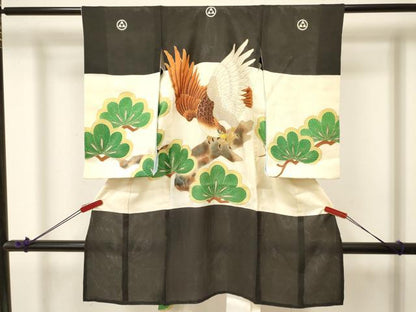 平和屋着物＊夏物 お宮参り 男の子 祝着 産着 初着 のしめ 絽 駒刺繍 鷹 鷲 松文 金彩 逸品 DABA3720ma