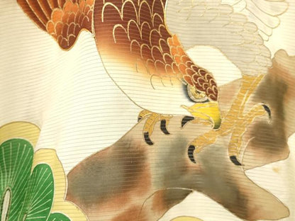 平和屋着物＊夏物 お宮参り 男の子 祝着 産着 初着 のしめ 絽 駒刺繍 鷹 鷲 松文 金彩 逸品 DABA3720ma