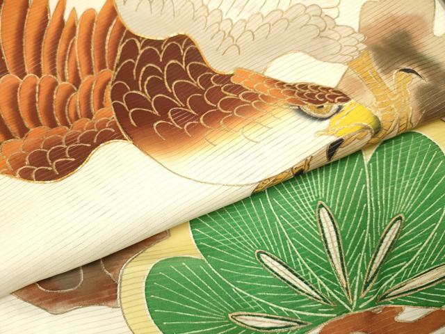 平和屋着物＊夏物 お宮参り 男の子 祝着 産着 初着 のしめ 絽 駒刺繍 鷹 鷲 松文 金彩 逸品 DABA3720ma