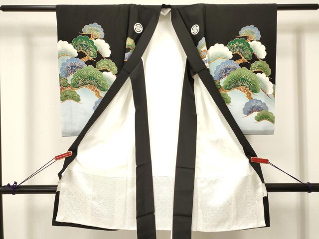 平和屋着物[]お宮参り　男の子　祝着　産着　初着　のしめ　鷹　鷲　扇面鼓松文　暈し染め　金彩　逸品　DABA3723ma