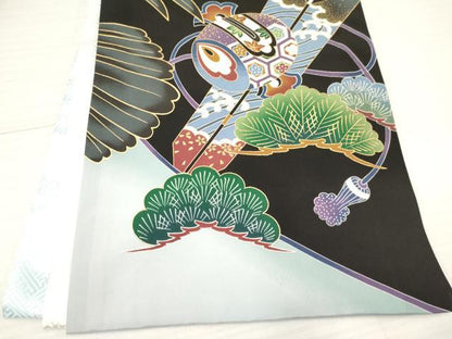 平和屋着物[]お宮参り　男の子　祝着　産着　初着　のしめ　鷹　鷲　扇面鼓松文　暈し染め　金彩　逸品　DABA3723ma