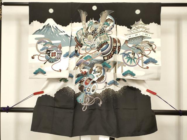 平和屋着物[]お宮参り　男の子　祝着　産着　初着　のしめ　龍　兜　鷹　鷲　風景松文　金彩　逸品　DABA3724ma