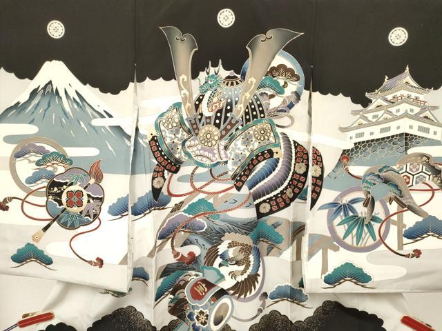 平和屋着物[]お宮参り　男の子　祝着　産着　初着　のしめ　龍　兜　鷹　鷲　風景松文　金彩　逸品　DABA3724ma