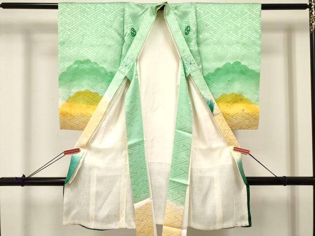 平和屋着物[]お宮参り　男の子　祝着　産着　初着　のしめ　刺繍　鷹　鷲　松文　暈し染め　金彩　逸品　DABA3726ma