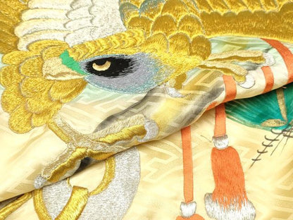 平和屋着物[]お宮参り　男の子　祝着　産着　初着　のしめ　刺繍　鷹　鷲　松文　暈し染め　金彩　逸品　DABA3726ma