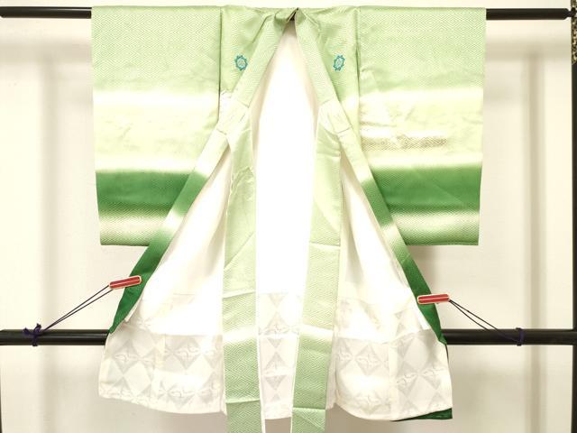 平和屋着物[]お宮参り　男の子　祝着　産着　初着　のしめ　刺繍　鷹　鷲　エ霞亀甲花青海波　暈し染め　金銀彩　逸品　DABA3727ma